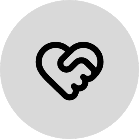 Poignée de main formant un cœur en noir sur fond gris