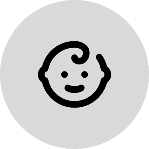 Icône représentant un bébé souriant avec une mèche de cheveux